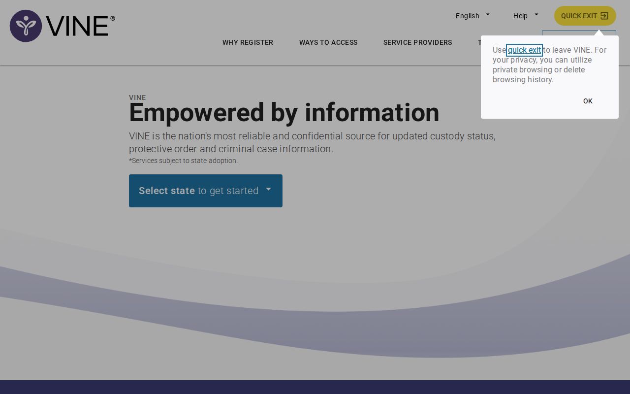 VINELink interface for an Idaho custody check